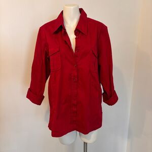 Ralph Lauren Denim & Co size Large Bright Red 90s Buttermom Button Down Shirt
